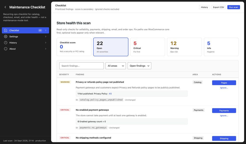 A WooCommerce store maintenance checklist you can re-run after every update WooCommerce Store Maintenance Checklist Dashboard